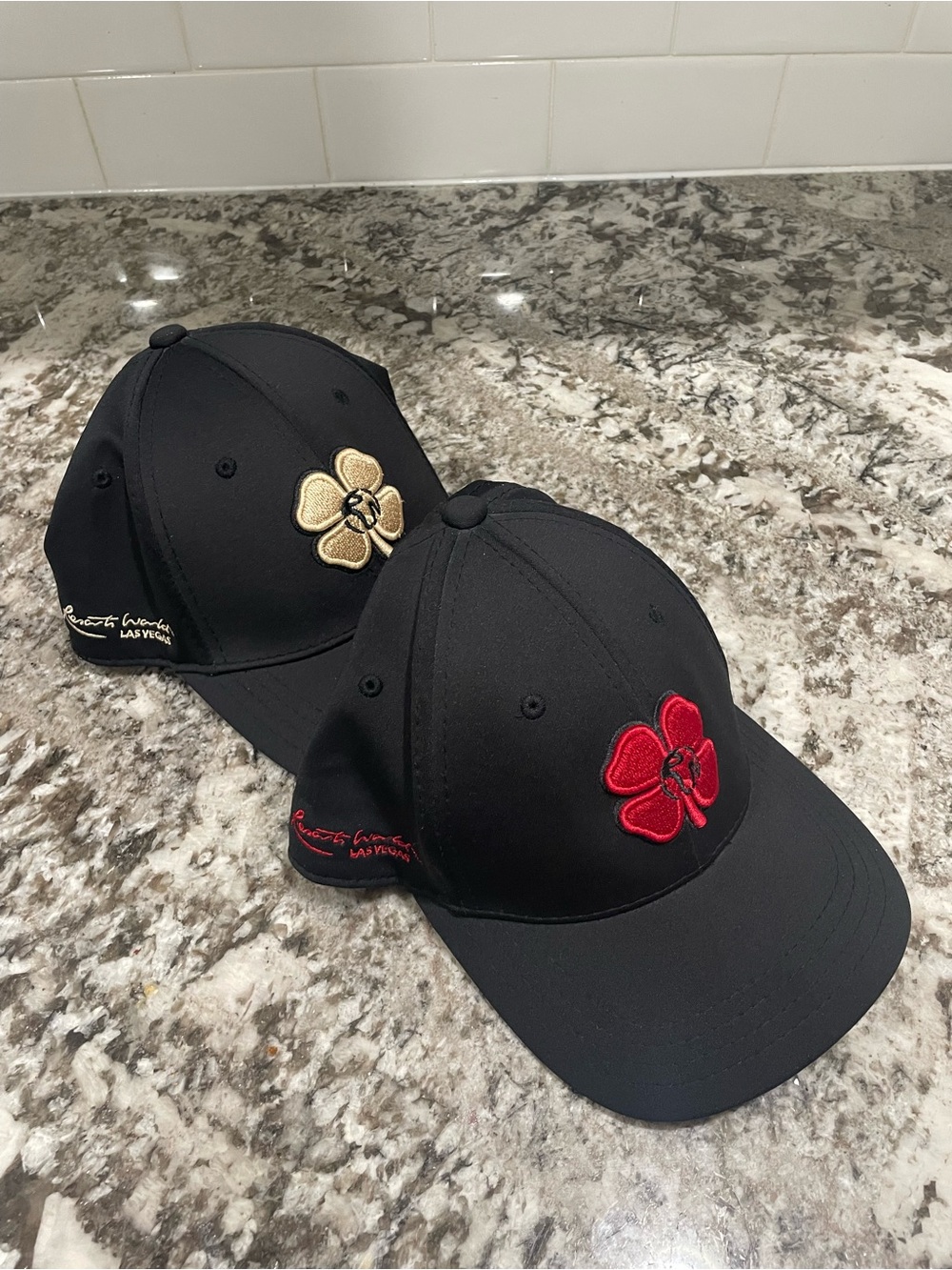 Resort world Las Vegas Live Lucky Hats with Red and Gold Clover Embroidery
